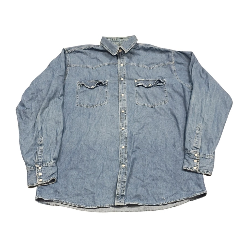Bit & Bridle Denim Western Shirt Mens XLT Blue Pearl Snap Long Sleeve Cotton